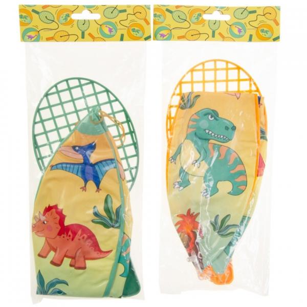 Tennisschläger mit Ball auf Gummiband dino 24 cm 2 assorti