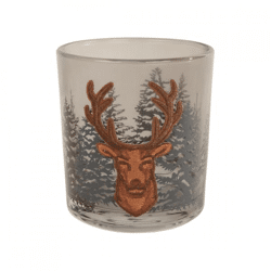 Teelichthalter Stickerei Hirsche braun 8 cm