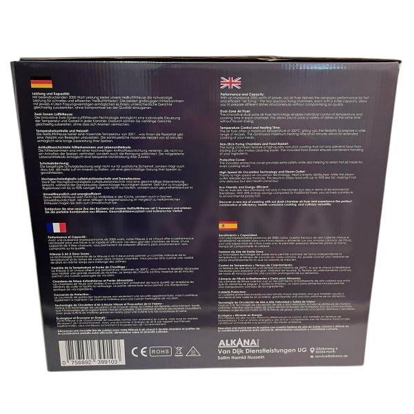 ALKANA Doppel-Hei&szlig;luftfritteuse 8L &ndash; Zwei F&auml;cher f&uuml;r die ganze Familie