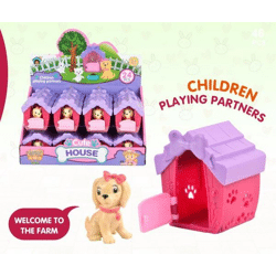 Cute dog with bow in a little house 24-piece display