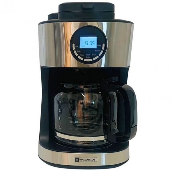 Warenkraft Kaffeemaschine mit Mahlwerk 1,8L &ndash; 2-in-1 Bohnen & Pulver, 12 Tassen, LCD & Timer