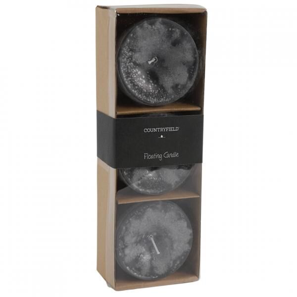 Countryfield schwimmende Kerze Bollie grau 7 cm Satz von 3