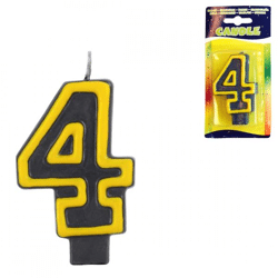 Folat cake candle number 4 black/yellow 7 cm