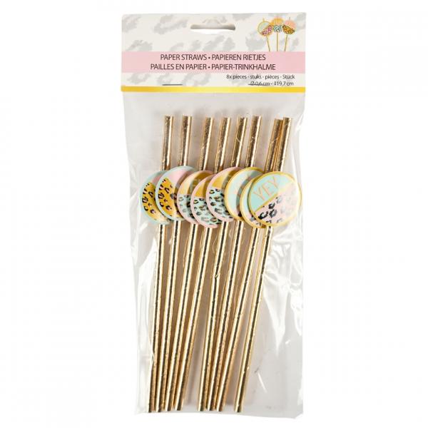 Funky Leopard Papierstrohhalme 20 cm 8 Stück.