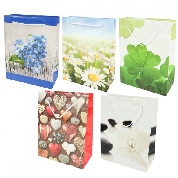 Geschenktüte glänzend 16,5 x 10 x 21,5 cm 5 Stück sortiert