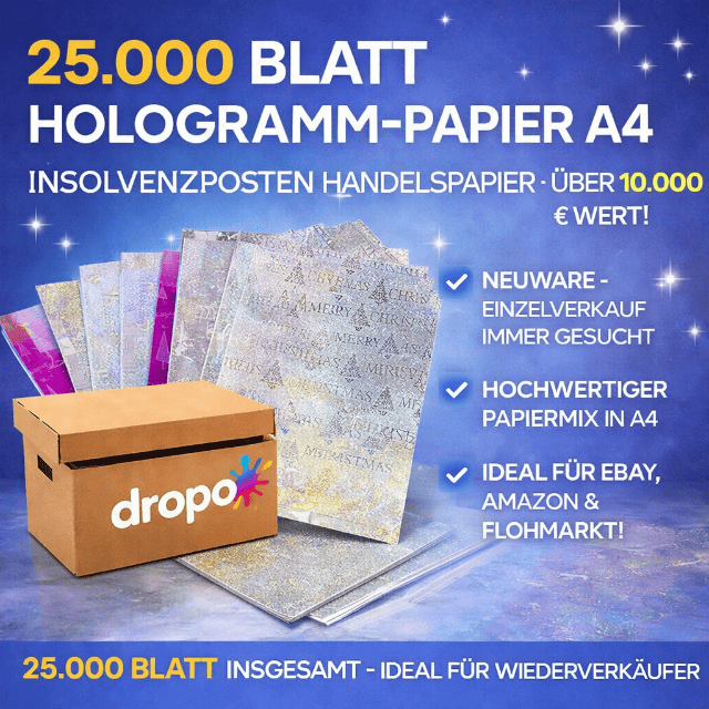Großer Bastelpapier-Posten aus Insolvenz – ca. 25.000 Blatt holografisches Papier A4