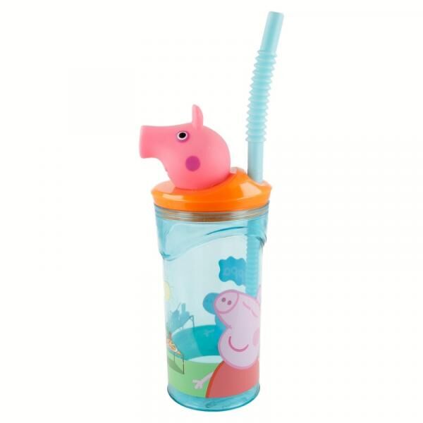 Peppa Pig - 3D Trinkbecher mit Strohhalm - 360 ml