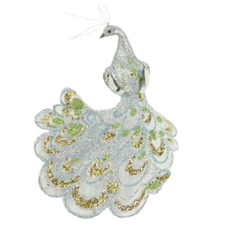 Pfau auf Clip Glitzer Silber 18 cm