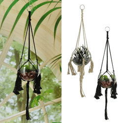 Hanging basket artificial macramé flower, beige, 2/s, approx. 60cmL