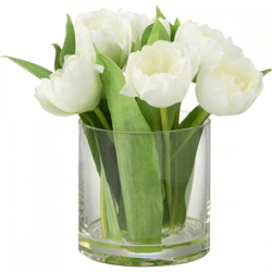 Kunstbloemen Tulpen in glazen vaas wit 21 cm
