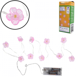 Light chain flowers pink LED on battery 120 cm