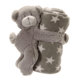 Baby blanket with bear, gray, approx. 75x75cm