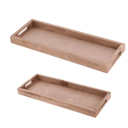 Decorative wooden tray brown with handles, set of 2, approx. 50x20cm