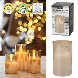 LED real wax candle in glass, M, 7.5x12.5cm 