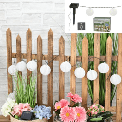 LED solar lantern garland, 10 pieces, white, approx. 185cmL