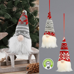 LED gnome, gray-red, for hanging, 2/s, approx.17cmH