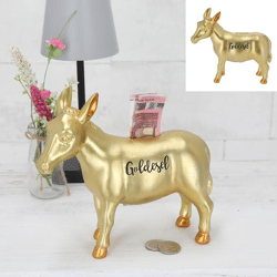 Gold donkey money box, approx. 21cm