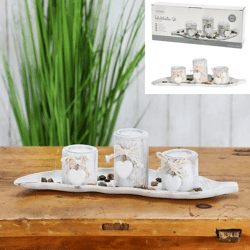 Tealight holder set, antique white, approx. 39cm