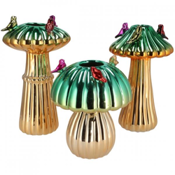 Vase Bird Mushroom green 31 cm 3 assorted
