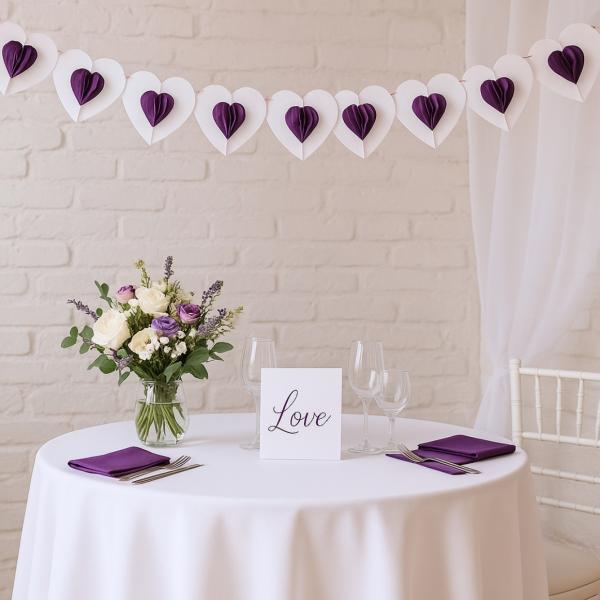 Girlande Herz Papier weiß/lila 4 m