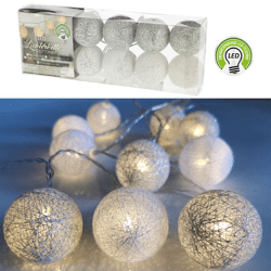 LED light candle Cottonball, white/silver, 10LED, approx. 300cmL, 4cmD