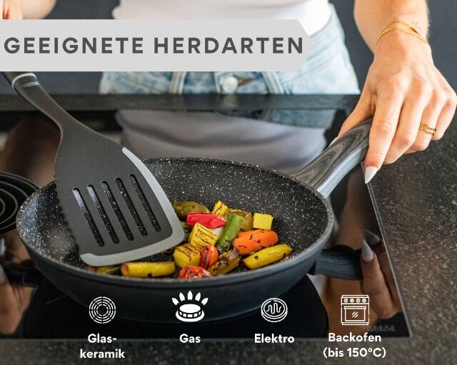 divory x Bratpfanne  – Antihaftbeschichtete Pfanne - Greblon C3, Aluminiumpfanne mit festen Griff (Dunkler Griff)