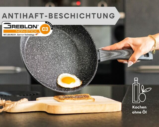 divory x Bratpfanne  – Antihaftbeschichtete Pfanne - Greblon C3, Aluminiumpfanne mit festen Griff (Dunkler Griff)