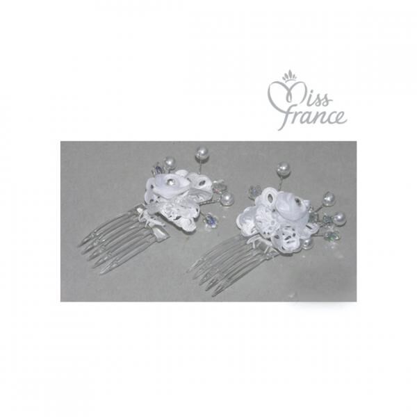 Hair clip artificial flower white 9 cm set of 2