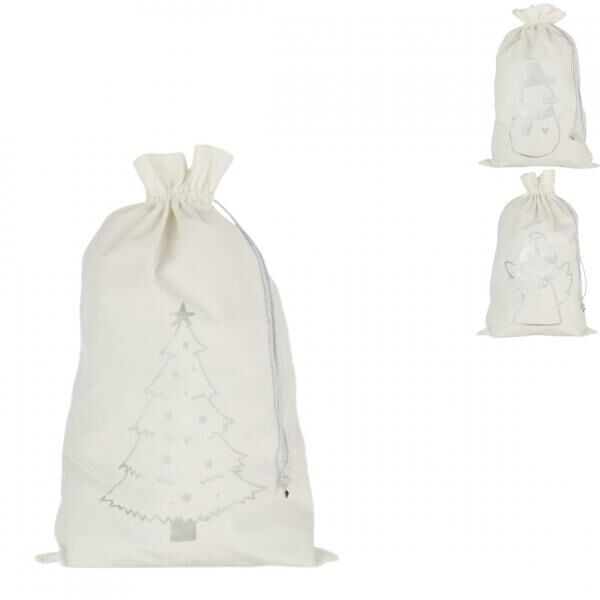 J-Line Geschenktüte Weihnachten Samt weiß 7,5 cm 3 sortiert