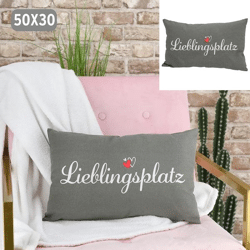Kissen Lieblingsplatz, Leinenoptik, grau, 50x30cm