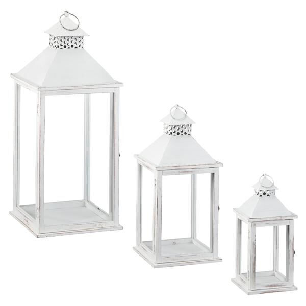 Laterne, 3er Set, antik wei&szlig;