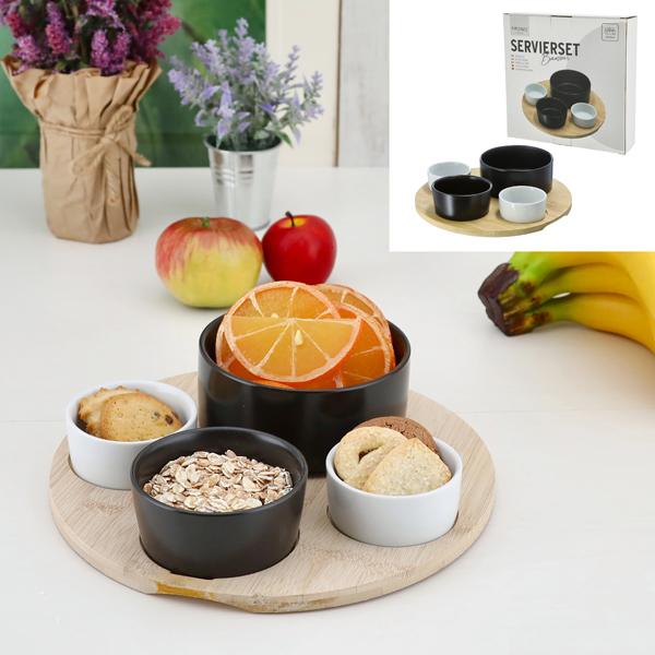 Serving set, 5 pcs, bamboo/porcelain