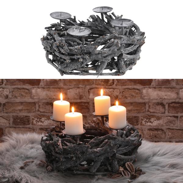 Adventskranz "&Auml;ste", grau, ca. 35 cmD