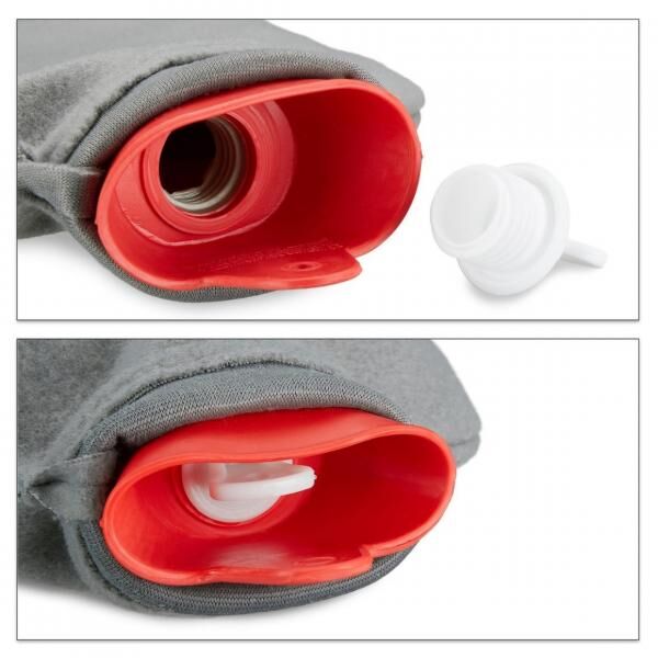 Relaxdays Wärmflasche mit Hülle rot/grau 1,5 L