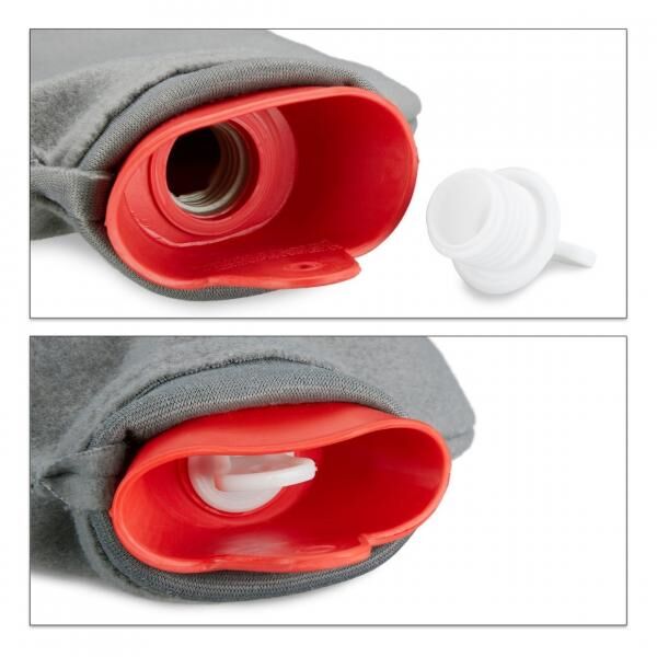 Relaxdays Wärmflasche mit Hülle rot/grau 2 L