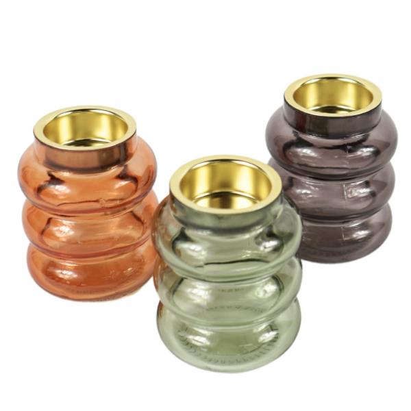 Tea light holder glass 8,5 cm 3 assorted