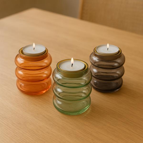 Tea light holder glass 8,5 cm 3 assorted