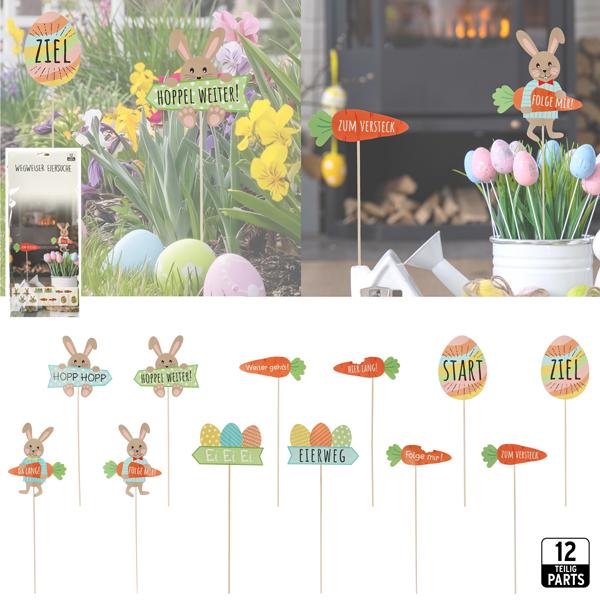 Wegweiser Eiersuche, Papier, 12er Set, ca.45cmH