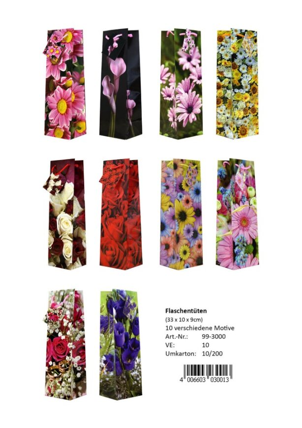 Flaschent&uuml;ten Blumen - 100 St&uuml;ck - 10 Motive