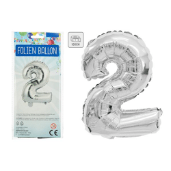 Foil balloon, number, 2, approx. 100cmH, silver