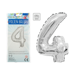 Foil balloon, number, 4, approx. 100cmH, silver