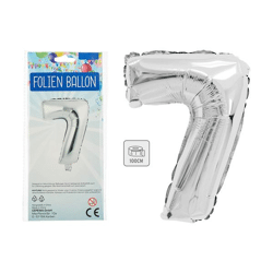 Foil balloon, number, 7, approx. 100cmH, silver