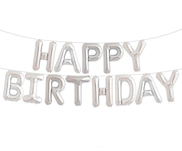 Folienballons silber "Happy Birthday" - 4,6 m