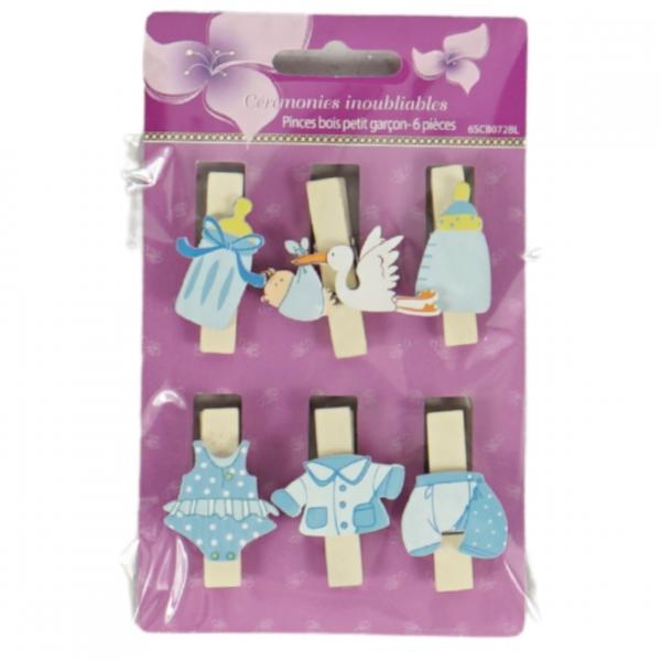 Holzpflöcke babyblau 4 sortiert 6er Set