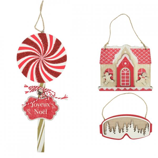 Weihnachts-Anhänger Holz rot 21 cm 3 Stück sortiert