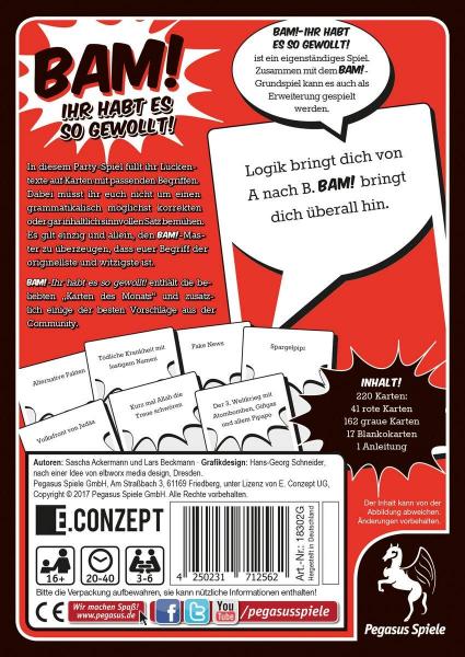Pegasus Spiele 18302G - BAM! Ihr habt es so gewollt
