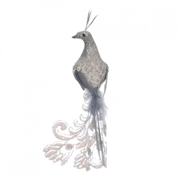 Pfau auf Clip Silber 16 cm