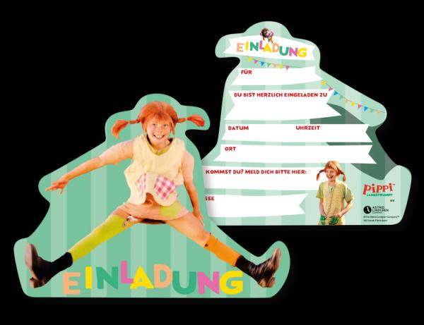 PIPPI LANGSTRUMPF - 8 Einladungskarten