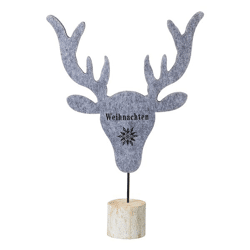 Reindeer head felt on wooden base gray 28cm 