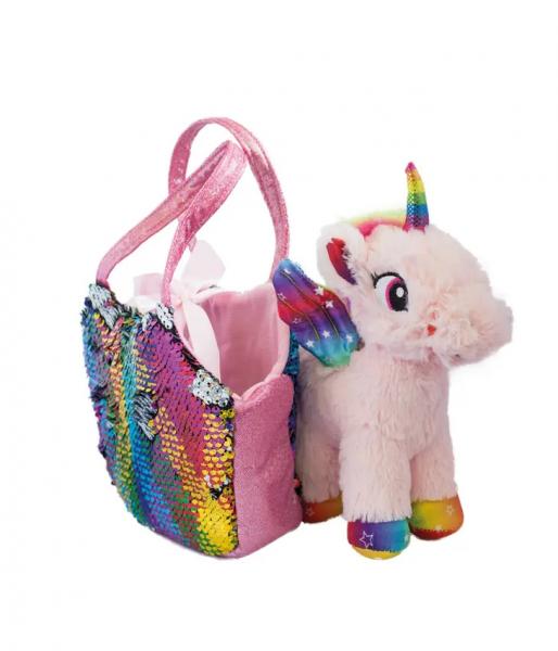Set Einhorn - Pl&uuml;sch un Tasche mit magischen Pailletten